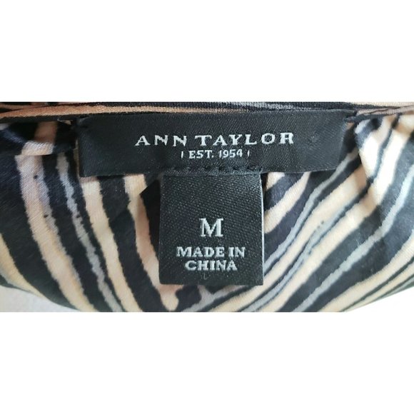 Ann Taylor Black Light Brown Long Sheer Sleeve Blouse Chevron Pattern Sz Medium - Picture 5 of 5